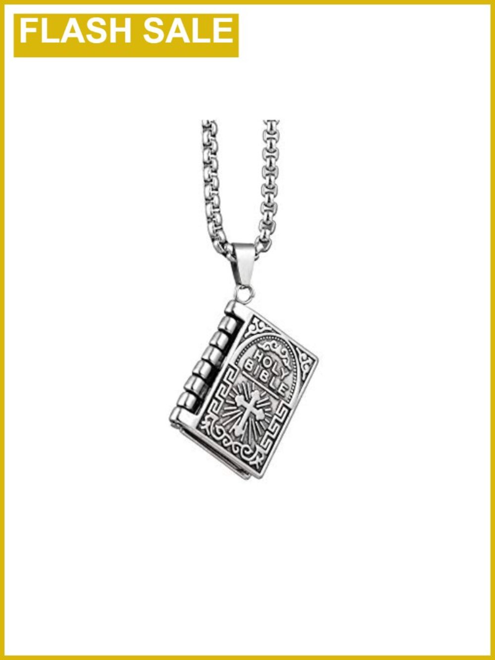 Holy Bible Book Pendant Necklace Openable Verse Religious Christian